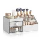Makeup Organizer With 2 Drawers, Countertop Organizer For Vanity, Bathroom Organizers And Storage, Bathroom And Bedroom Desk Cosmetics Organizer For Skin Care, Brushes, Eyeshadow, Lotions (White)