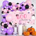 MEHOFOND Halloween Little Boo Baby Shower Decorations for Girl, a Little Boo is Almost Due Baby Shower Banner Decorations, Pink Black Purple Balloon Garland Kit, Ghost Pumpkin Halloween Party Decor (Pinlk)