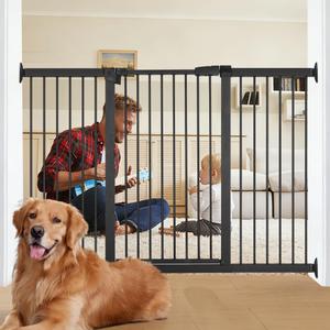 60.2"-65.7" Extra Wide Baby Gate for Doorways Hallways, 30 in Tall Dog Gates with Door No Drill, Auto Close Child Safety Gate for Pet Kid Doggie Cat Proof, Large Long Dog Barrier Indoor House, Black