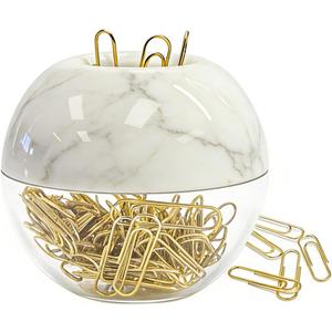NatSumeBasics Marble Paper Clip Holder Magnetic Cute Paper Clips Dispenser with 100 Gold Paperclips for Desk Organizer Accessories Supplies (Marble)