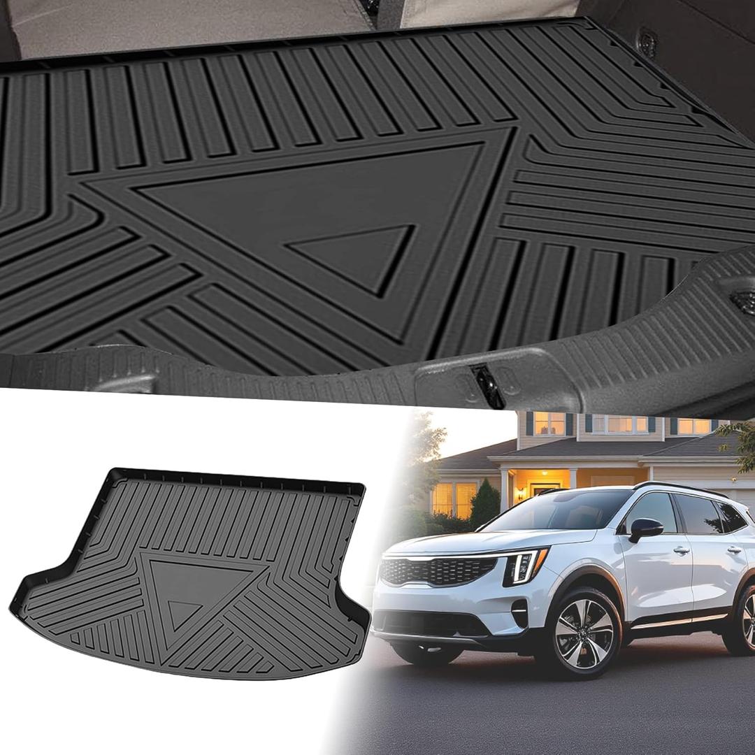 Flat Face Cargo Liner Rear Trunk Mat Trunk Cargo Luggage Boot Tray Mat Stripes and Triangles Pattern for Kia Seltos KX3 2020-2021 Anti-Slip