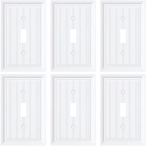 6-Pack Classic Beadboard Single Toggle Light Switch Cover Plate, Durable Natural Bamboo Fiber Decorative Switch Plate Covers, Pure White 1 Gang Wall Plate