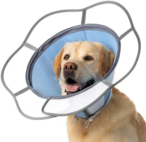Soft Dog Cone Collar After Surgery Recovery,Adjustable E-Collar with Removable Shield,Lightweight,Breathable Anti-Licking Protective Cone for Large,Medium,Small Pets (Blue, XL (Neck:17''-22''))