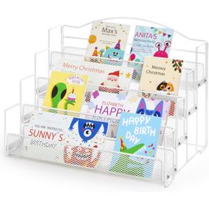 ANBOXIT Greeting Card Display Stand, Metal Rack Holder Organizer | for Retail Stores Vendors, Postcards, Stickers, White - 4 Tier