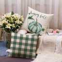 Fall Decorative Throw Pillow Covers,Autumn Pumpkin and Buffalo Check Plaid Design 18x18 Inch Cushion Cases 2Pack Happy Fall Harvest Farmhouse Home Pillowcases for Autumn Thanksgiving(Blue/Green)