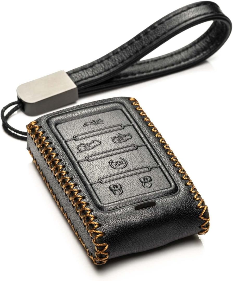 Vitodeco Genuine Leather Smart Key Fob Case - Jeep Compatible: Wagoneer, Grand Wagoneer, Grand Cherokee 2022-2025 (6-Button, Black)