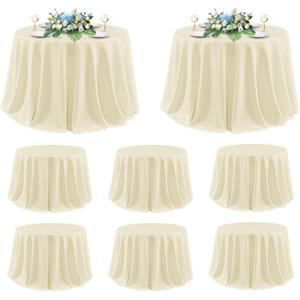 sancua Round Tablecloth 120 Inch Diameter, 8 Pack - Circle Polyester Fabric Table Cloth for Party Reception Banquet Birthday, Washable Formal Table Cover (Fit 48-96 Inch Tables), Beige