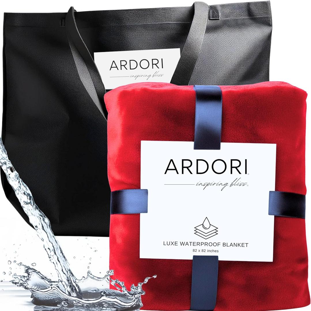 Waterproof Blanket King Size, Red & Black, 82x82"- Water Proof and Stain Resistant Blankets for Bed, Fleece Moisture Absorbent Throw for Couch, Layered Sheet Protector, Leakproof Protective Top Cover