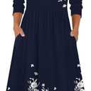 Zeagoo 3/4 Sleeve Women's Dress Casual Flowy A-Line Midi T-shirt Dresses with Pockets Crewneck Vocation Boho Beach Sundress (Blue, L)