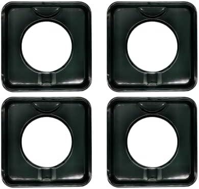 Amazinpure SGP-400 4 Pack Replacement Black Porcelain Square 7.75" x 7.75" Gas Range Drip Pan Replaces 786333 PS11744751 WP786333 AP6011553