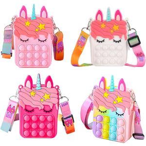 Graduation Giifts for Kids 4 Packs Unicorn Purses Fashion Fidgets Fashion Pop Purse Push Bubbles Fidget Toy Rainbow Unicorn Purse Wallet Ladies Bag Silica Dimple Crossbody Bags