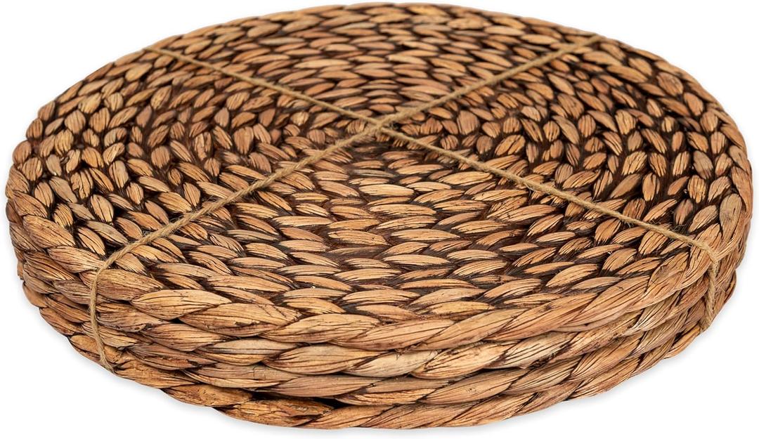 CENBOSS Woven Placemats (13.5" Set of 4, Brown Wash) Round Placemat, Wicker Place mats, Rattan Place mat, Plate Chargers