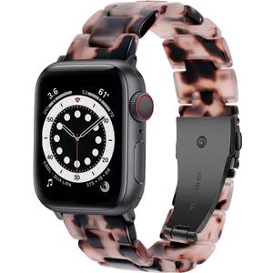 Compatible with Apple Watch Band 38mm 40mm 41mm 42mm 44mm 45mm Ultra 49mm for iWatch SE Lightweight Resin Wristband Bracelet Strap Series 9 8 7 6 5 4 3 2 1 Mens Womens (Black Agate)