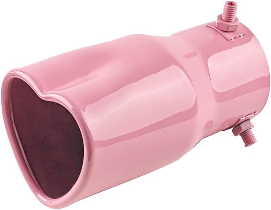 2.5" to 2.8" Car Exhaust Tip, 2.5" Inlet 2.8" Outlet 5.39" Long Stainless Steel Heart-Shaped Surface Polished Exhaust Tailpipe Tip, Rolled Edge Bolt on Diesel Pipe, Universal Fit (Pink)