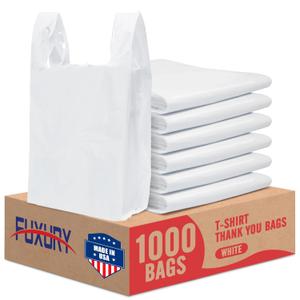 Fuxury Plastic Bags White (Plain) - 1000 Pack (11.5x 6.5" x 21) with Handles for Small Business, Restaurants, Grocery, Trash, Retail Shopping T Shirt Bags in Bulk
