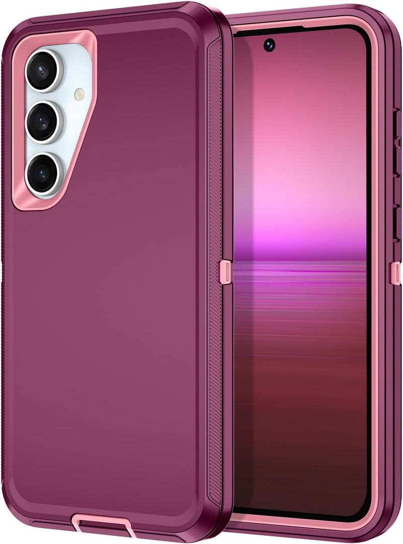 I-HONVA for Samsung Galaxy S24 FE 5G Case Shockproof Dust/Drop Proof 3-Layer Full Body Protection [Without Screen Protector] Rugged Heavy Duty Cover Case for Galaxy S24 FE 5G,Purple/Pink