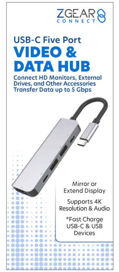 ZGEAR Five Port USB-C Video & Data Hub