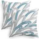 CaliTime Throw Pillow Cases Pack of 2 Cozy Fleece Two-Tone Abstract Feather Decorative Cushion Covers for Couch Bed Sofa Farmhouse Decoration 18 X 18 Inches Smoke Blue Grey