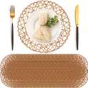 Geosar Round Woven Placemats Bulk Rustic Paper Braided Placemats Boho Natural Non slip Heat Resistant Table Mats for Wedding Party, Dinner Table Centerpiece Decoration, 13 Inch (Light Brown,24 Pcs)