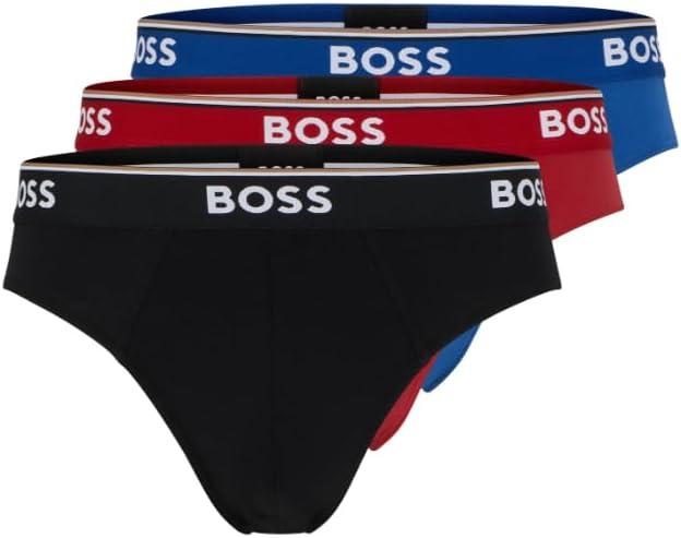 BOSS Men's Stretch Cotton 3 Pack Briefs (Medium, Red/Navy/Black)