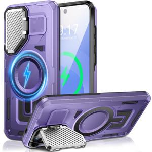 Camera Stand Case for Galaxy S25 Edge, [Compatible with MagSafe][Lens Cover] 2025 Version Military Grade Protective Soft Case for Samsung Galaxy S25 Edge 6.7" Men Women, Red (Purple)