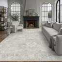 9x12 Grey Area Rug for Living Room Bedroom Neutral Floral Soft Non Slip Rug Low Pile Distressed Large Carpet for Dining Room Nursery Office Indoor