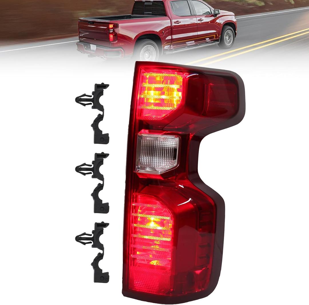 Tail Light Assembly Compatible with 2019-2026 Chevy Silverado 1500 2500HD 3500HD Rear Brake Tail Lamp Halogen Type Including Harness Bulbs Right Passenger Side