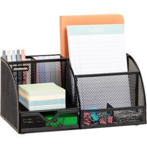Mind Reader 7-Compartment Desktop Organizer, File & Accessory Storage, Metal Mesh Office Organizer for Desk, Workspace, Mail, Black