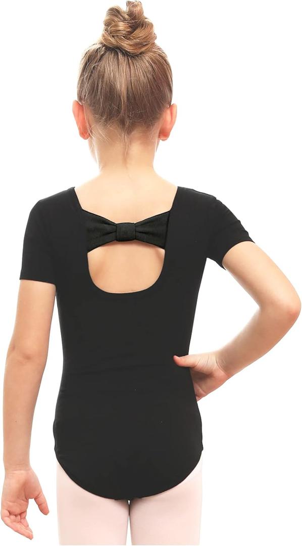 Stelle Leotard for Girls Black Ballet Dance Leotard Gymnastics Outfits with Bow Back (Toddler/Little/Big Kids) (6-7 Years)