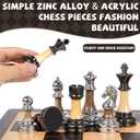 Luxury Large Metal & Acrylic Chess Set with Wooden Chess Board (17) Weighted Metal Pieces with 3.5 King, Foldable Tournament Chess Set for Adults & Kids, Professional Family Board Game