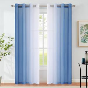 Blue Ombre Chiffon Sheer Curtains 84 Inch Long for Living Room Bedroom Decor, Crinkle Gradient Semi Voile Grommet Top Window Curtain Drapes for Girls Room, Garden, Yard, Set of 2 Panels Blue Ombre Chiffon Sheer Curtains 84 Inch Long for Living Room Bedroom Decor, Crinkle Gradient Semi Voile Grommet Top Window Curtain Drapes for Girls Room, Garden, Yard, Set of 2 Panels