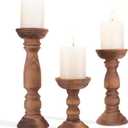 Farmhouse Wooden Candle Holders for Pillar Candles Set of 3, Rustic Wood Candle Holder Table Centerpiece Decor, 12'' 9'' 6'' Vintage Tall Candle Stand Decorative, Brown