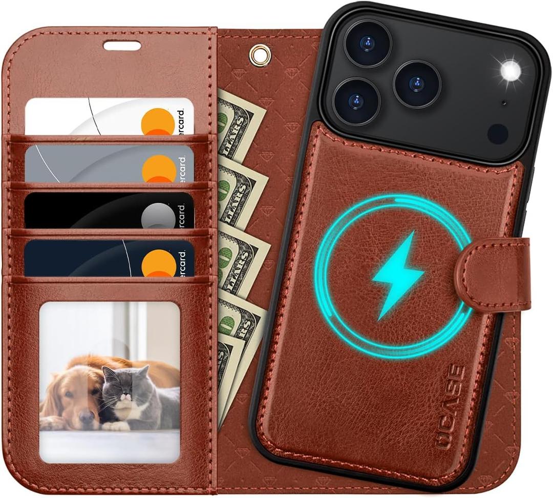 OCASE for iPhone 17 Pro Max Detachable Wallet Case with Card Holder, 2 in 1 PU Leather Flip Folio with RFID Blocking Stand Wrist Strap Shockproof Phone Cover 6.9 Inch 2025, Dark Brown