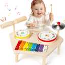 M SANMERSEN Kids Drum Set 7 in 1 Toddler Music Toys Wooden Montessori Musical Instruments Baby Sensory Toys Birthday Xmas Gifts for Girls Boys