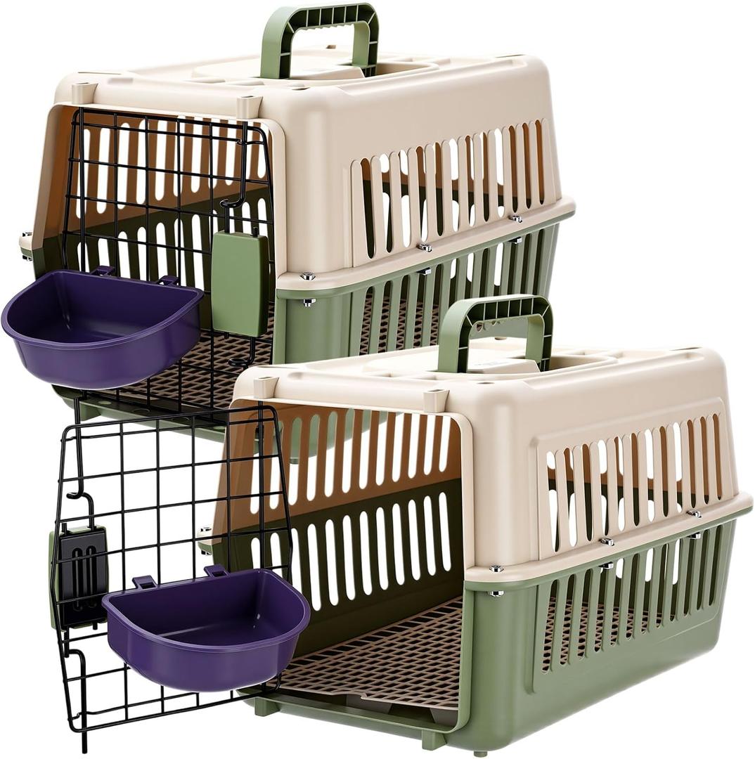 2 Set Hard Plastic Pet Carrier Breathable Dog Cat, Green White
Breathable Ventilation, Includes Metal Door Bowl Mat, Up to 14 lbs, Vet Visits Travel Camping Outdoor Activities