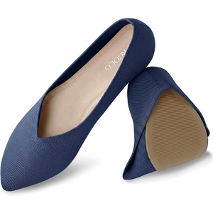 AprCoco Womens Pointed Toe Flats Knit Dress Washable Flats Slip On Ballet Shoes Women Comfort Office Low Wedge, Size 07, Navy