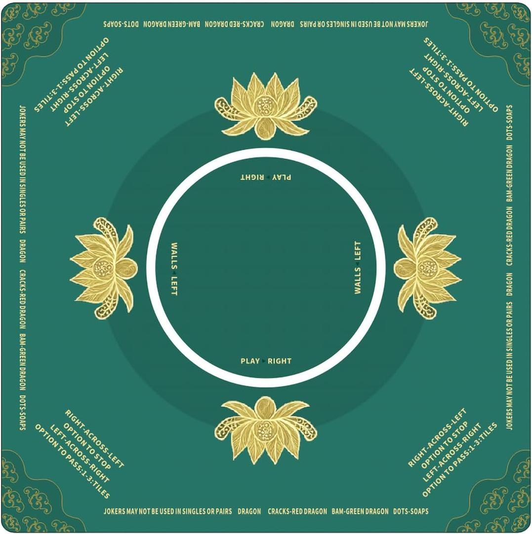 Premium Mahjong Mat with Rules  3.8mm Thickened Noise Reduction Mahjong Mat for Table, 31.5x31.5 Inch NonSlip Table Mat for Poker Card Board & Tile Games, Dominoes, Green