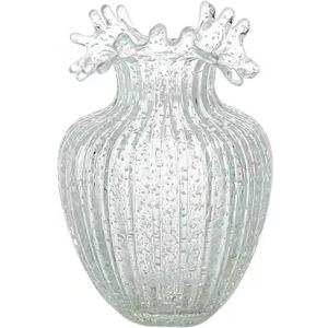 Large Size Wave Mouth Vases Luminous Handmade Glass Flower Vase Desktop Ornaments Propagation Station Plant Holder for Home Wedding Decor (L, Wave)