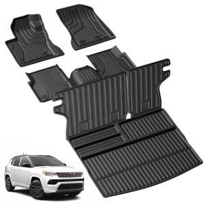 Floor Mats Fit for Jeep Compass 2017-2026 2027 Car Interior Accessories | Fit New Body Style 2nd Gen, TPE All Weather Floor Liner, Heavy Duty Trunk Mat with Backrest Mat, Odorless, Easy to Install