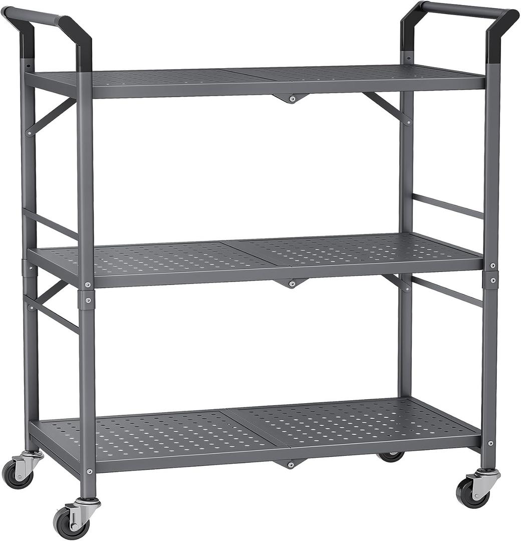 SNTD 3 Tier Rolling Utility Cart - Metal Cart with Wheels Heavy Duty Serving Cart Shelf for Kitchen, Garage, Grey, SN-NMZDTC-JYK-3T