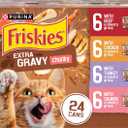 Purina Friskies Extra Gravy Wet Cat Food Chunky 24ct Variety Pack (With Chicken, Turkey, Salmon, Beef) - (Pack of 24) 5.5 oz. Cans (EXP 03/01/28)
