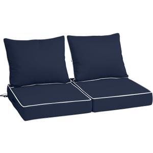 19x19x4in,Set2,Outdoor Chair Cushions with Back, Deep Seat Patio Cushions with Hidden Zipper Ties Handle, Waterproof Patio Furniture Replacement Cushion for Rattan Sofa,Navy+White Piping