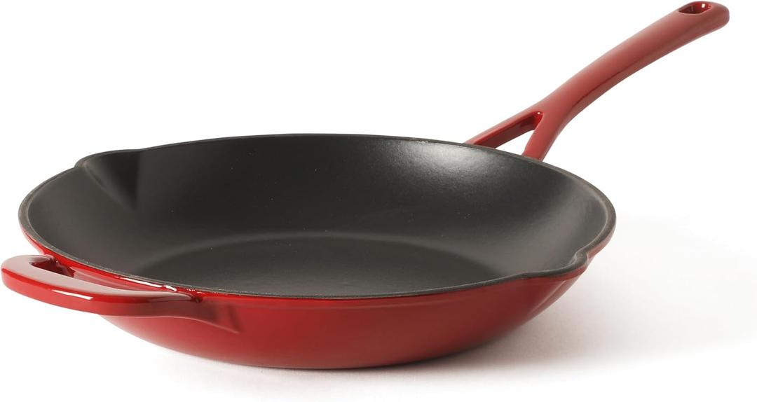Martha Stewart Gatwick 12 Enameled Cast Iron Skillet, PFAS-Free, Classic Red Exterior with Matte Black Enamel Interior, Rust Resistant, Oven Safe