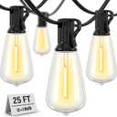 Doukedge Outdoor String Lights Waterproof, 25 Feet Patio Lights with 13 ST38 Edison Bulbs(1 Sqare), Hanging Lights with Plug in Cord for Porch, Blacony, Backyard, Bistro, Garden, 2700K