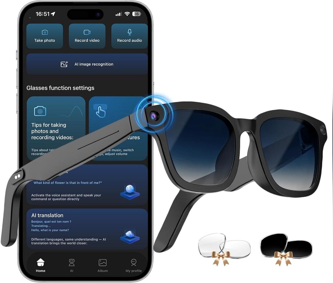 AI Smart Glasses with ChatGPT, 8MP Camera Glasses with Camera and Audio, AI Translation Sunglasses with 164 Languages, Bluetooth Sunglasses with Voice/Calling, 8-Hour Music,Gradient Blue