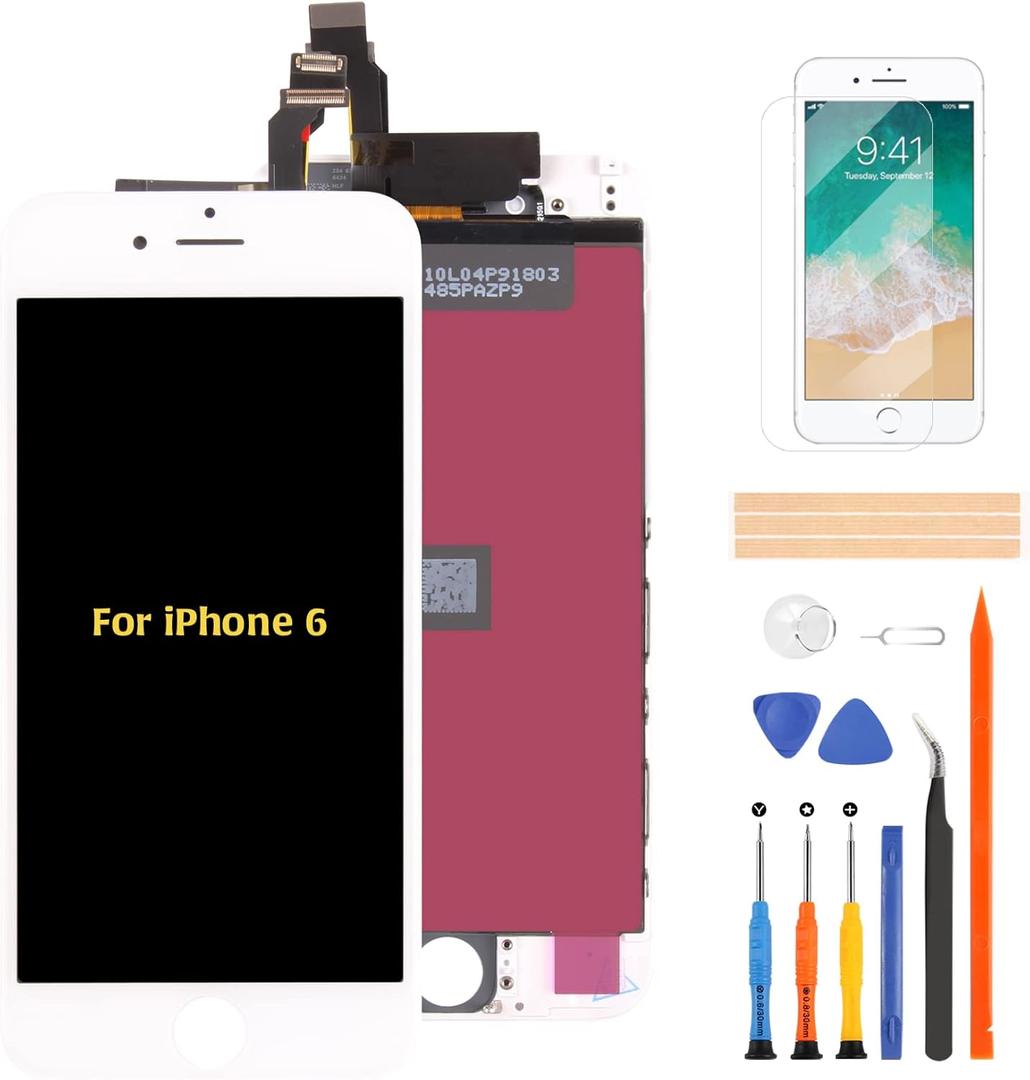 A-MIND 4.7 inch for iPhone 6 Screen Replacement Touch Screen Digitizer A1549 A1586 A1589 LCD Display Full Assembly Repair Kits,with Screen Protector+Tools (White)