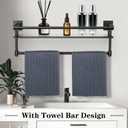 Glass Shelf for Bathroom 20 Inch Bathroom Shelves with Towel Bar Tempered Glass Shelves with Stainless Steel Towel Holder for Wall (All Matte Black), 20-inch with Railing