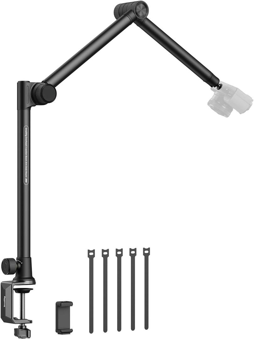 SMALLRIG Overhead 3-Section Desktop Camera Bracket, Damping Boom Arm Desk Mount with 360 Rotatable Ball Head, Tabletop C Clamp, Max Load to 4.4lbs / 2kg for Photography Videography Live Stream