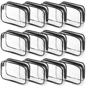 Weewooday 12 Pieces Clear Makeup Bags Cosmetic Storage Bags PVC Zipper Pouches Travel Waterproof Makeup Plastic Case for Women Organizing Toiletries Traveling Bathroom (Large, Black)
