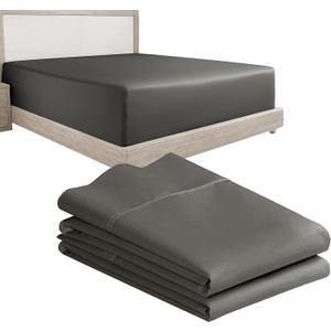 California Design Den 3-Piece Bundle - Fitted Sheet with 2 Pillowcases, 400 Thread Count 100% Cotton Sateen, Deep Pockets (Twin Size, Grey)